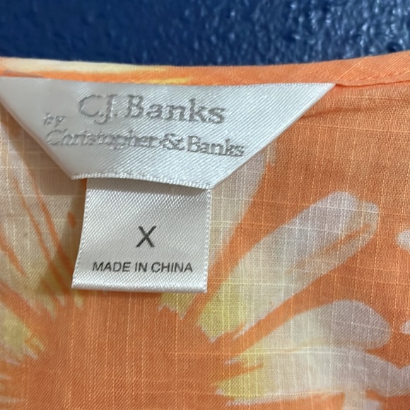 CJ Banks size large orange flower print blouse 3/4 length sleeves size X = 14W - Picture 3 of 7
